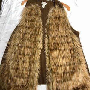 Chicos Size 3 Brown Fur Vest